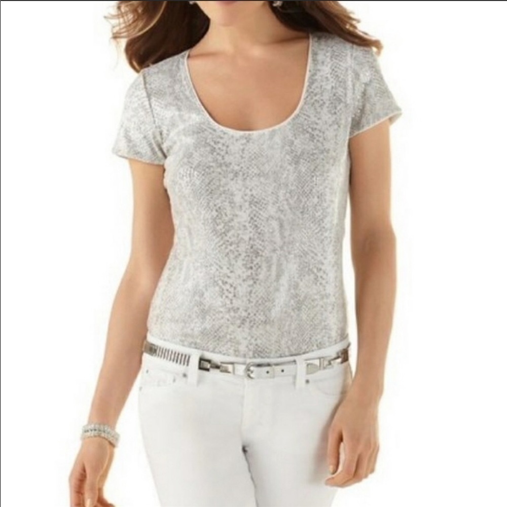 WHBM Womens Sequin Stretch Scoop Neck Tee